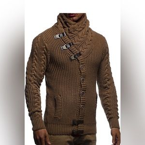 LEIF NELSON Men's Knit Cardigan with Turtle Neck